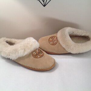 Tory Burch Moccasin Suede Leather Shearling Slippers 11
